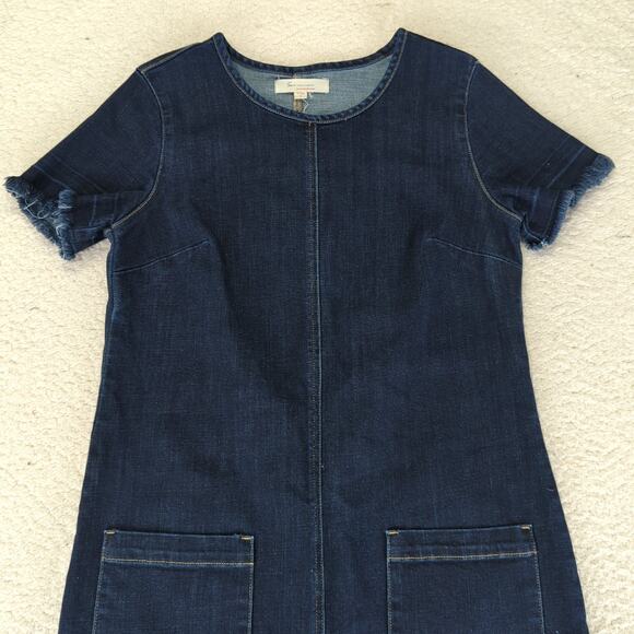 Turo Vince Camuto Short Sleeve Denim Dress Sz 6 Stretch Crewneck Utility Pockets - Picture 3 of 8